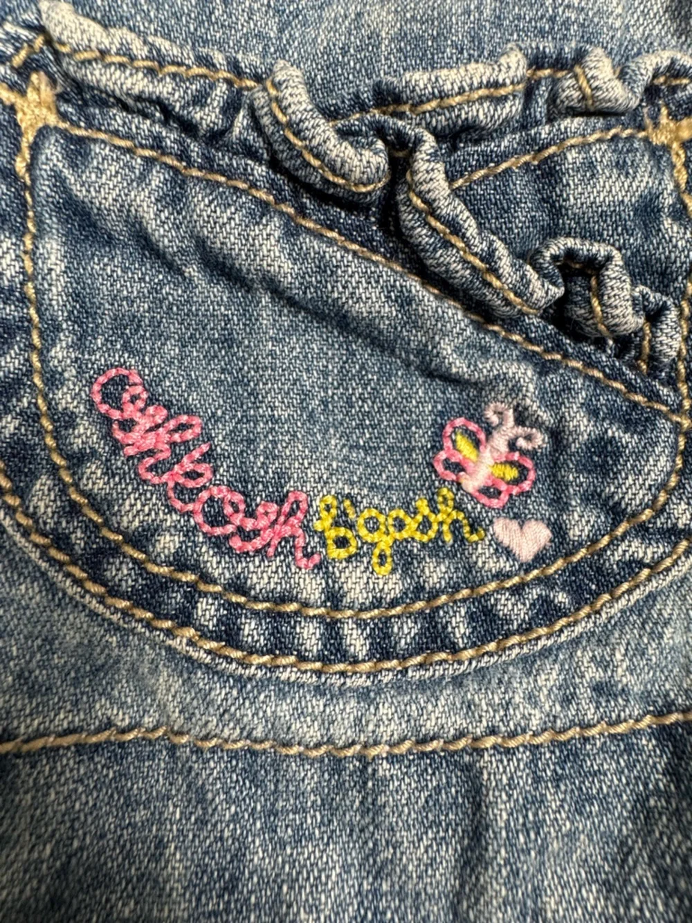 OshKosh B'gosh Denim Bib Overalls Dress Vestbak Pink Floral Baby Girls 18 Months